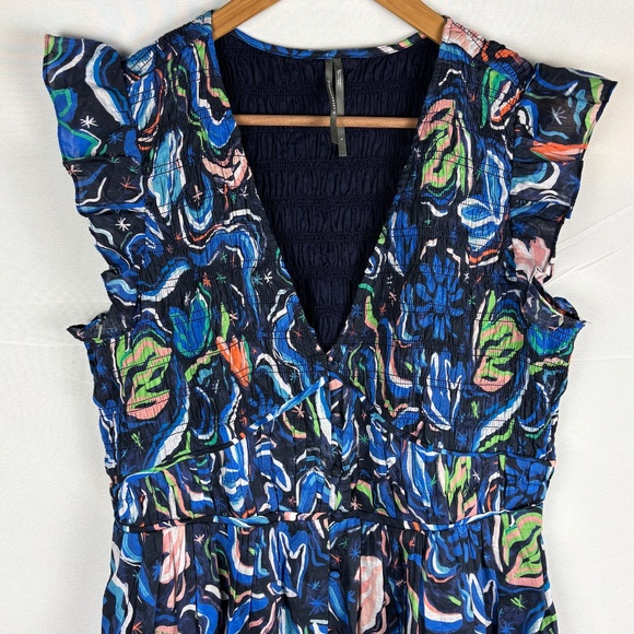NWOT Anthropologie Peregrine Smocked Flutter Sleeve Midi Dress Sz L Blue Boho - Picture 3 of 12